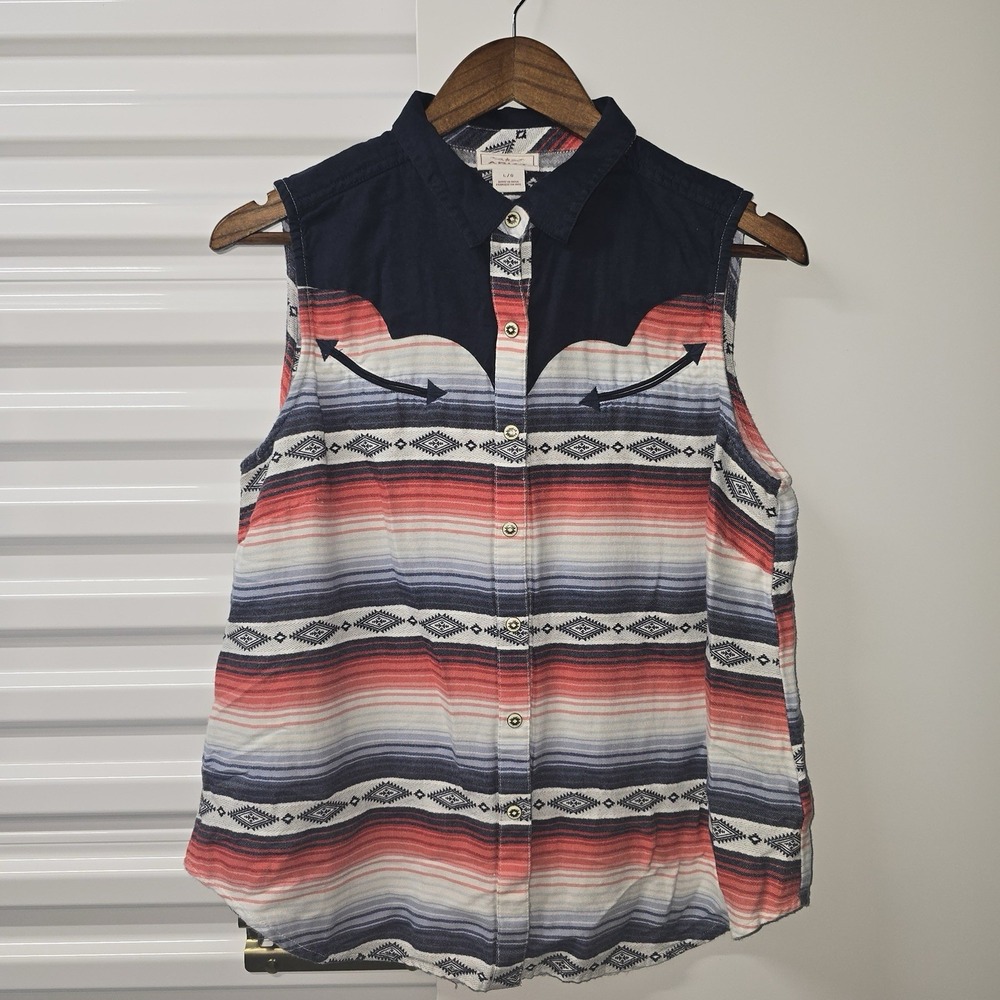Ariat Summer Solstice Womens L Sleeveless Western Shirt Serape Red Blue